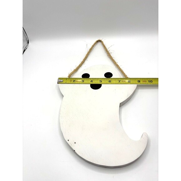 Handcrafted White Hanging Wood Halloween Ghost 11" X 8.75" X .75" - Picture 4 of 7